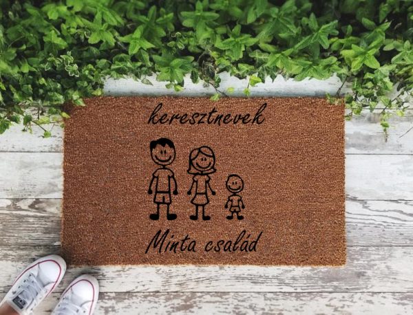 Jetson család kisfiúval és nevekkel, családi kókusz lábtörlő