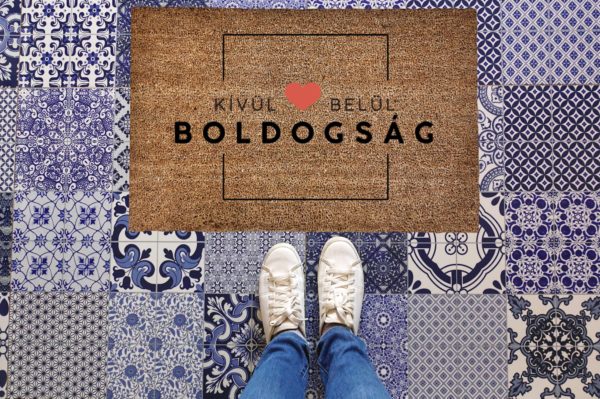 Kívül belül boldogság vicces feliratos kókusz lábtörlő - több méretben