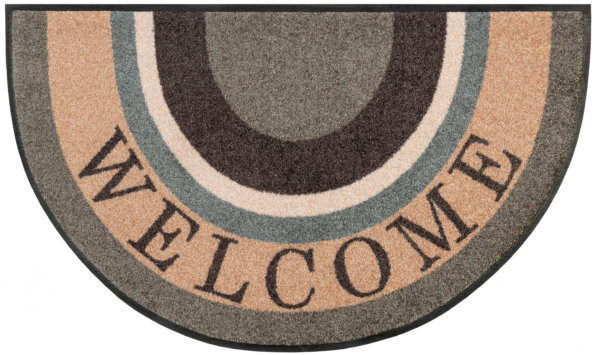 Welcome barna csíkos, félkör alakú feliratos beltéri lábtörlő