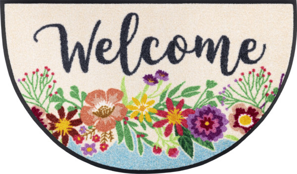 Welcome virágözön, félkör alakú feliratos beltéri lábtörlő
