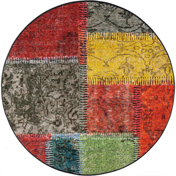 Patchwork, kör alakú, beltéri szennyfogó szőnyeg