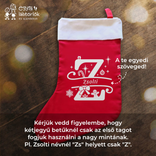 karácsonyi csizma díszes monogrammal