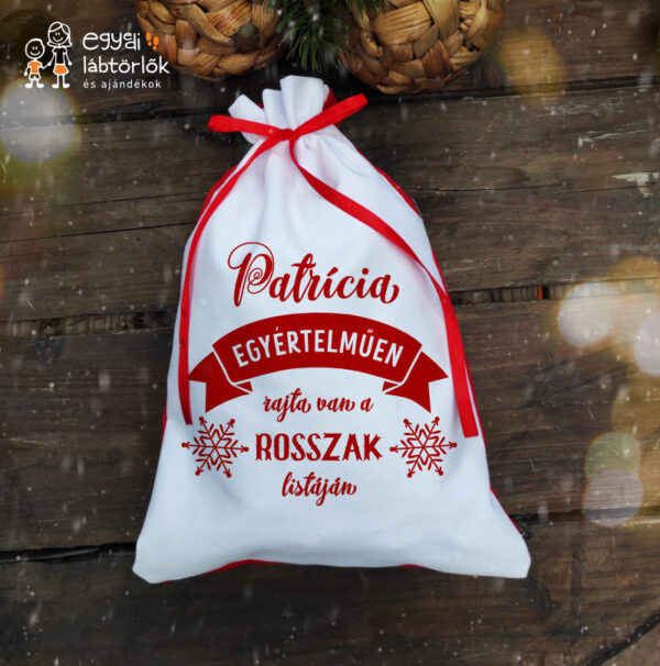 Névre szóló Mikulás zsák - Rosszak listája - fehér/piros
